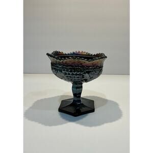 Northwood Amethyst Carnival Glass Grape & Cable Pedestal Compote